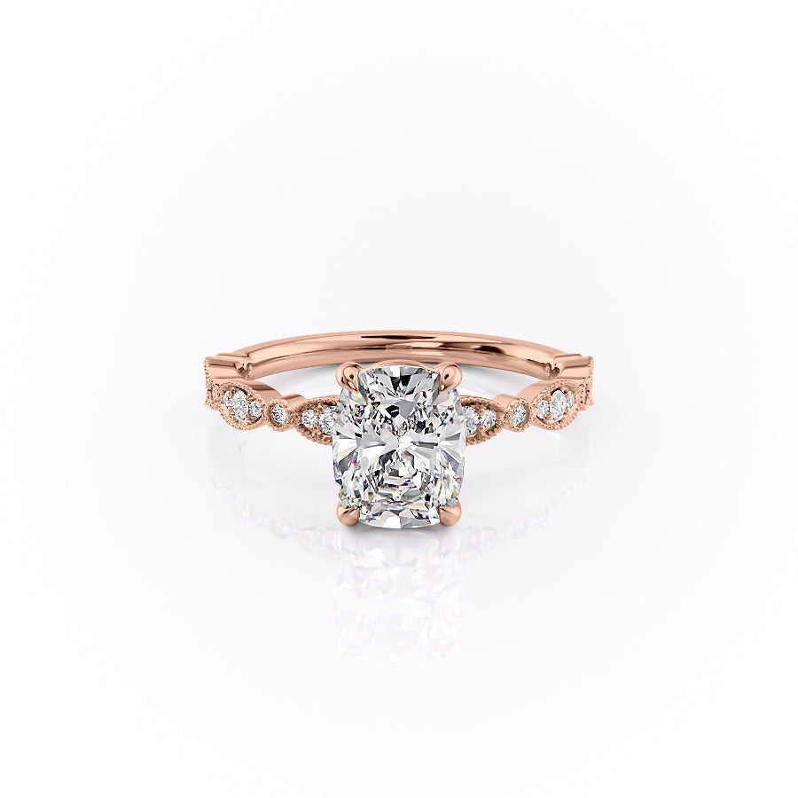 Elongated Cushion Cut Lab Diamond Engagement Ring, Vintage Design