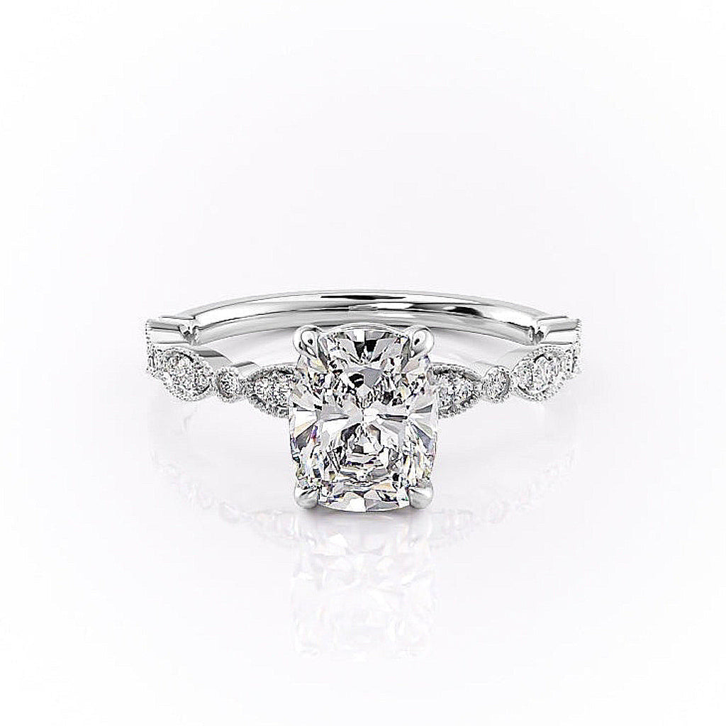Elongated Cushion Cut Lab Diamond Engagement Ring, Vintage Design