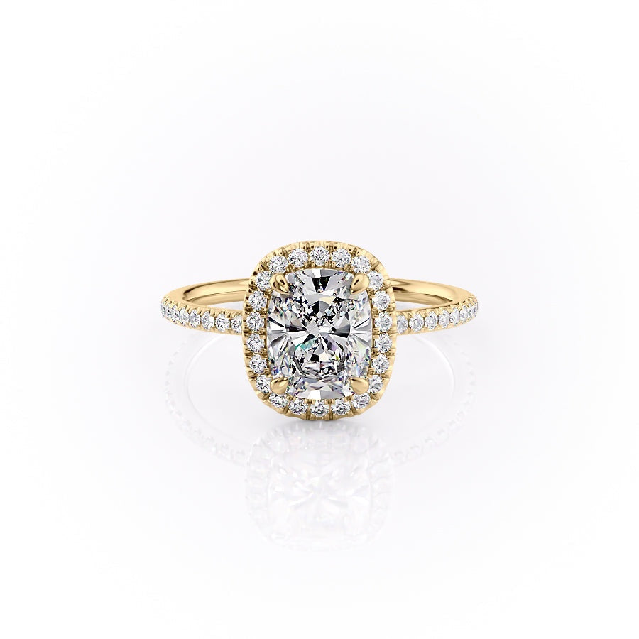 Elongated Cushion Cut Lab Diamond Engagement Ring With Halo