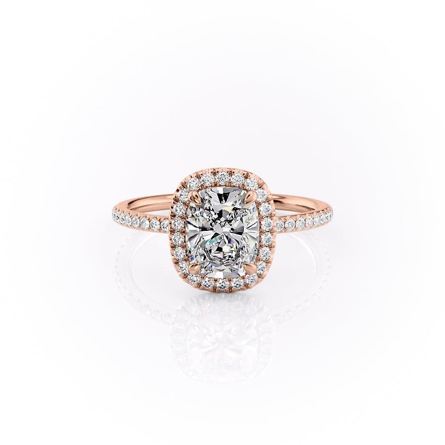 Elongated Cushion Cut Lab Diamond Engagement Ring With Halo