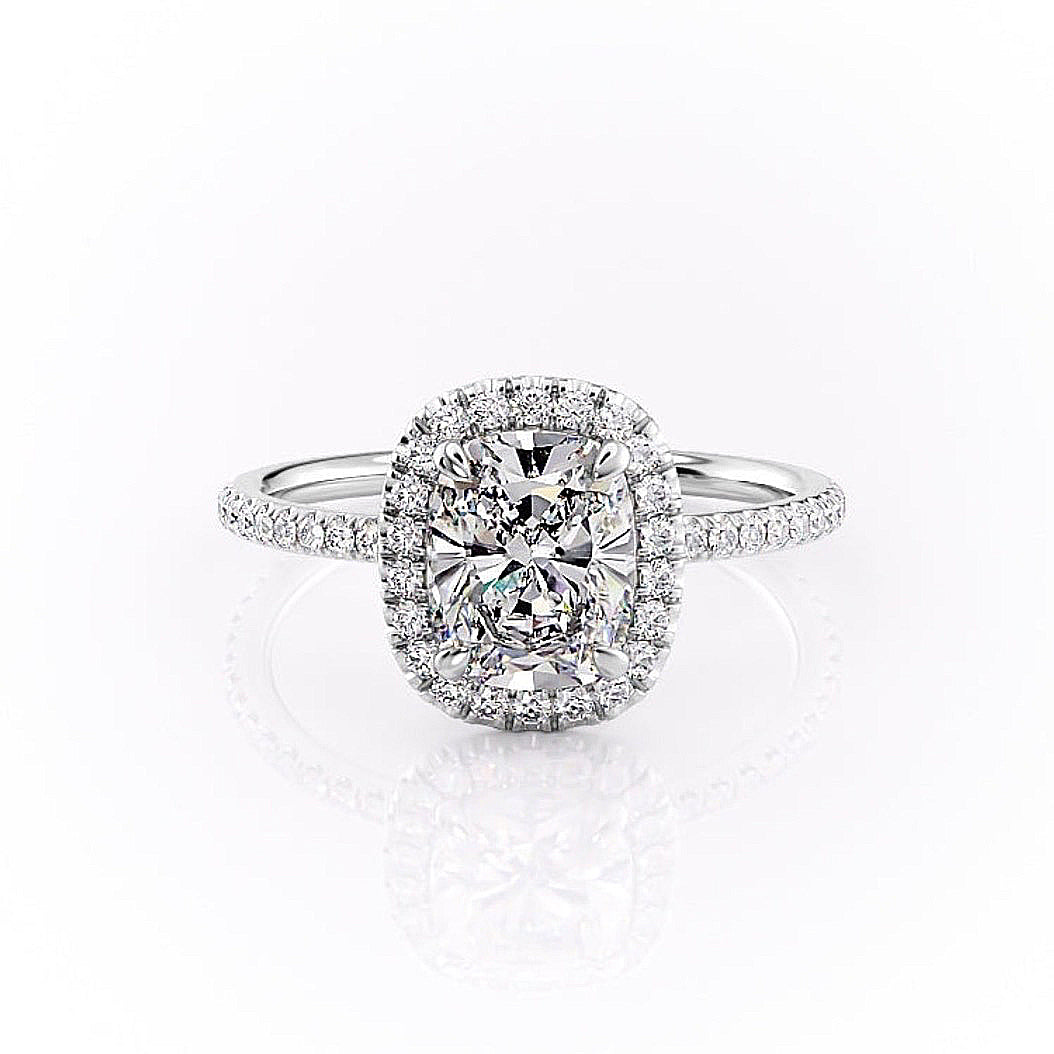Elongated Cushion Cut Lab Diamond Engagement Ring With Halo