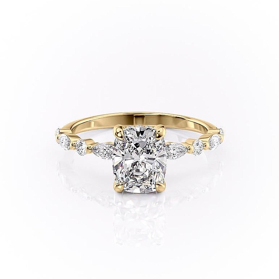 Elongated Cushion Cut Lab Diamond Engagement Ring With Hidden Halo