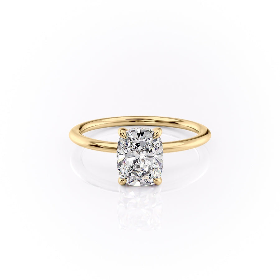 Elongated Cushion Cut Lab Diamond, Plain Band & Hidden Halo