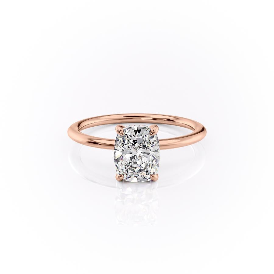 Elongated Cushion Cut Lab Diamond, Plain Band & Hidden Halo