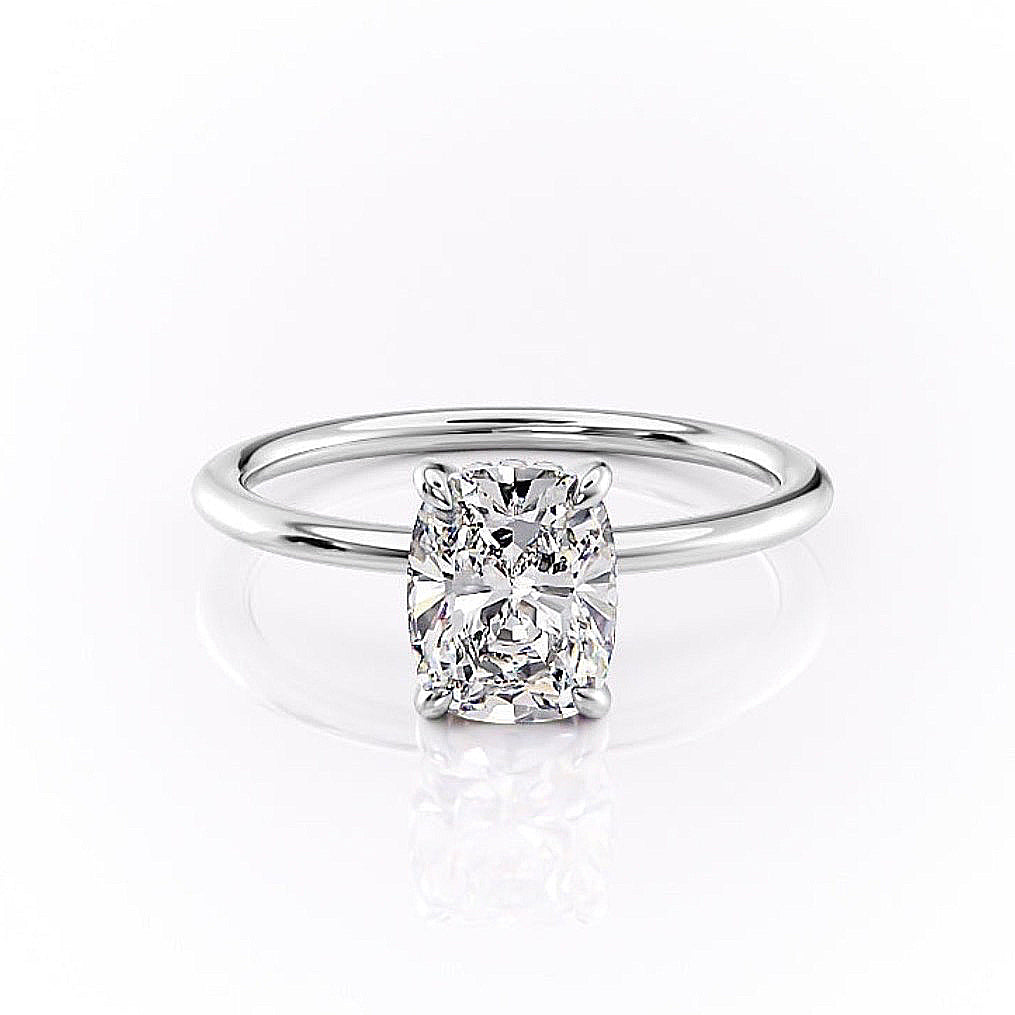 Elongated Cushion Cut Lab Diamond, Plain Band & Hidden Halo