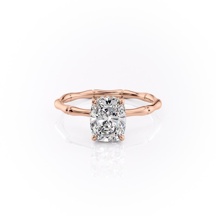 Elongated Cushion Cut Lab Diamond Ring With Hidden Halo