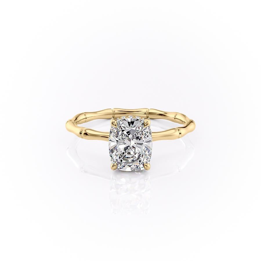 Elongated Cushion Cut Lab Diamond Ring With Hidden Halo