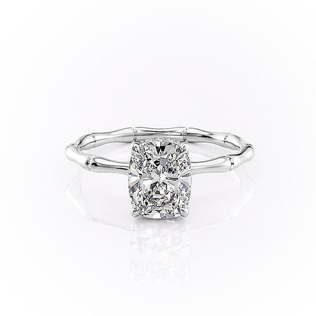 Elongated Cushion Cut Lab Diamond Ring With Hidden Halo