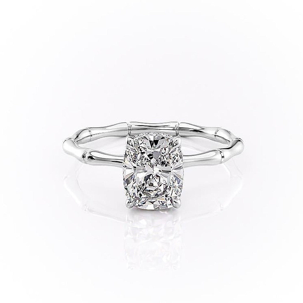 Elongated Cushion Cut Lab Diamond Ring With Hidden Halo