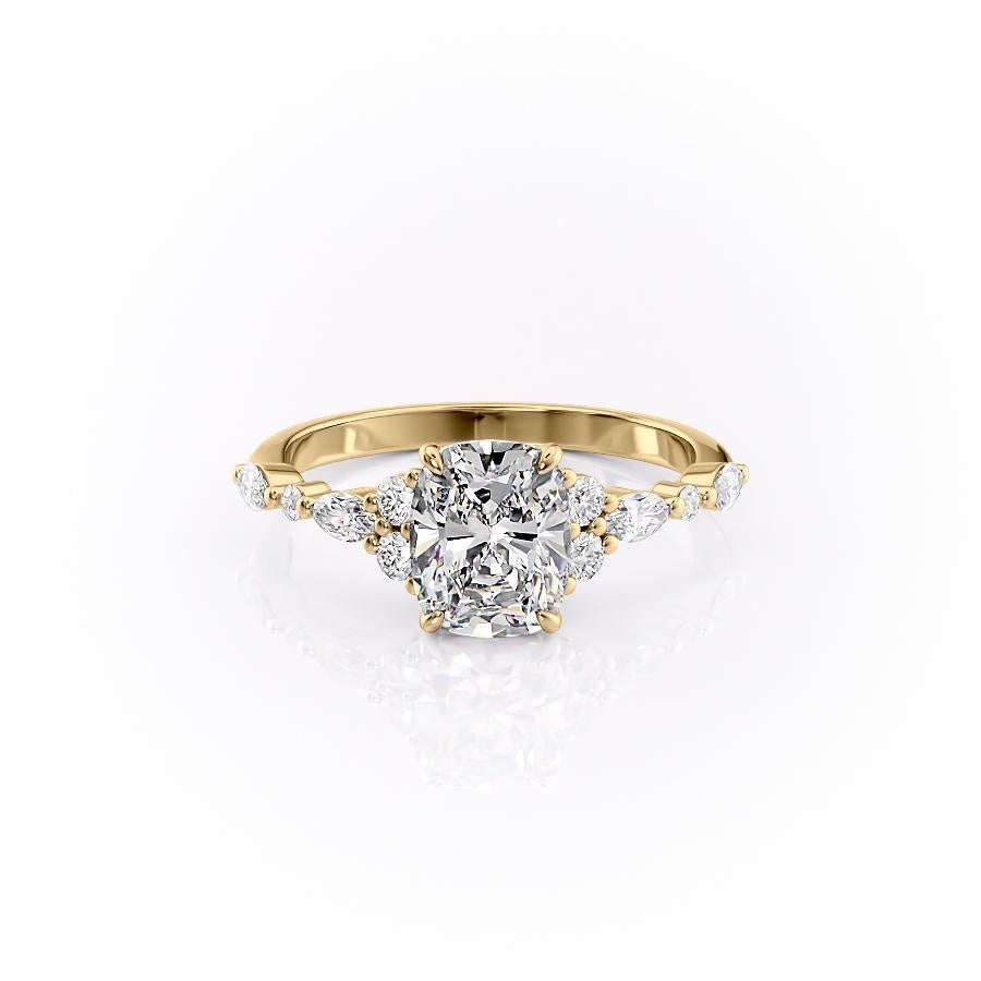 Elongated Cushion Cut Lab Diamond Shoulder Set Ring Vintage Design