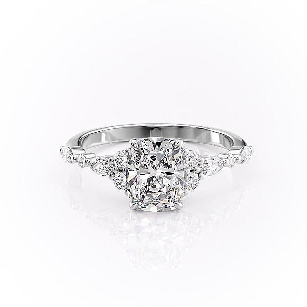 Elongated Cushion Cut Lab Diamond Shoulder Set Ring Vintage Design