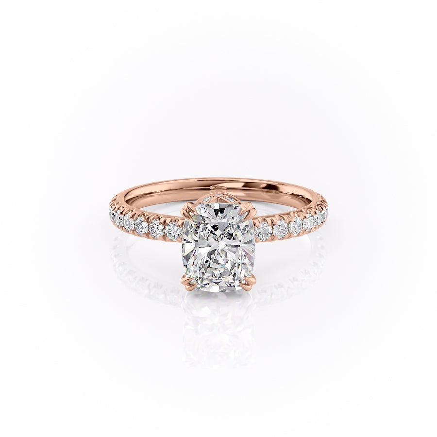 Elongated Cushion Cut Lab Diamond Shoulder Set Ring With Block Halo