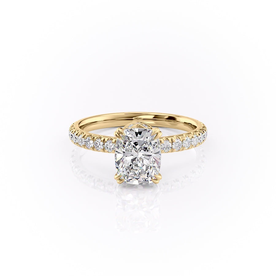 Elongated Cushion Cut Lab Diamond Shoulder Set Ring With Block Halo