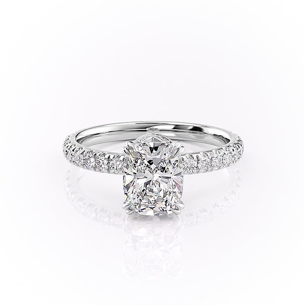 Elongated Cushion Cut Lab Diamond Shoulder Set Ring With Block Halo