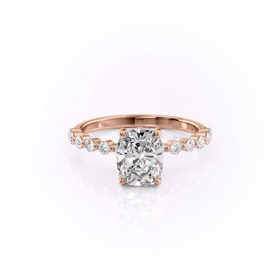 Elongated Cushion Cut Lab Diamond Shoulder Set Ring With Hidden Halo