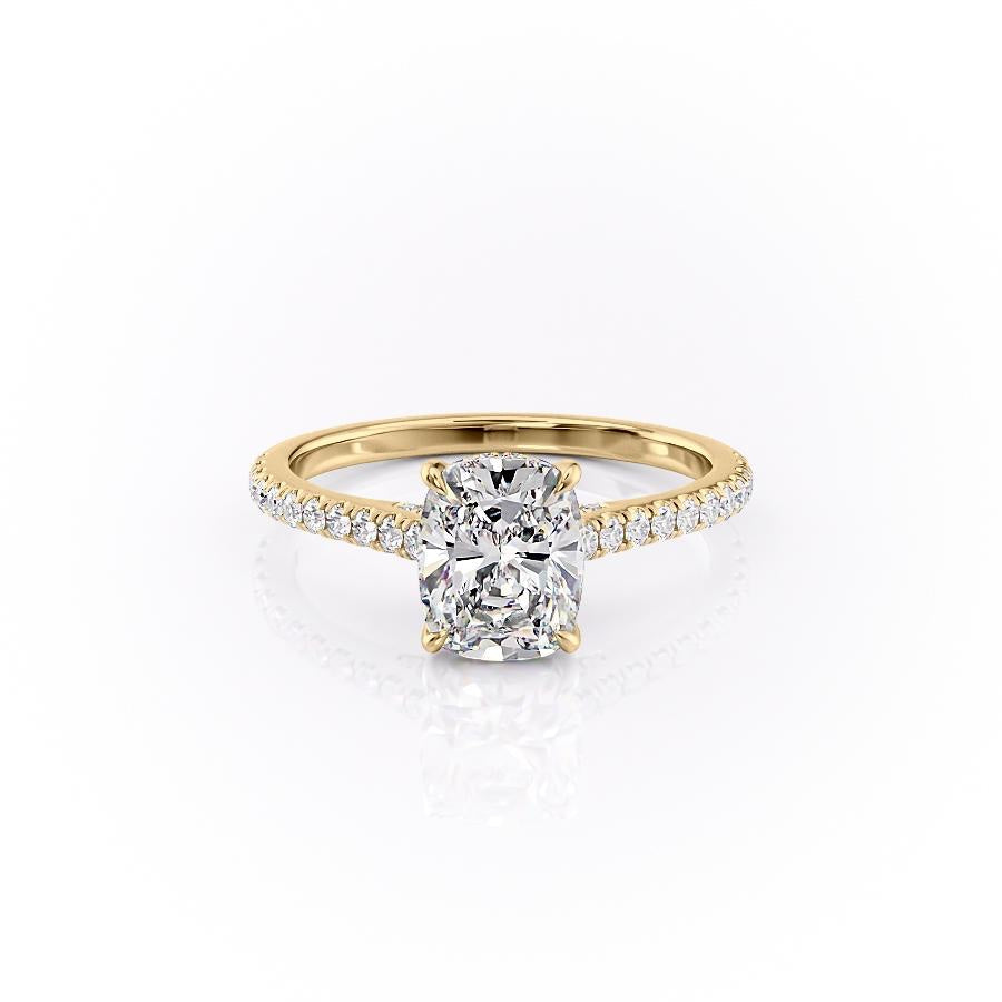 Elongated Cushion Cut Lab Diamond Shoulder Set Ring With Hidden Halo