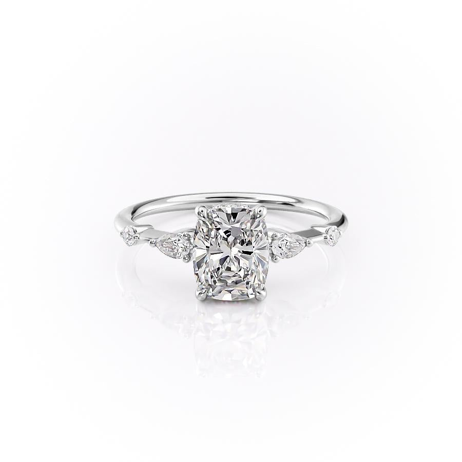 Elongated Cushion Cut Lab Diamond Shoulder Set Ring With Hidden Halo