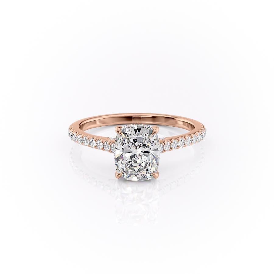 Elongated Cushion Cut Lab Diamond Shoulder Set Ring With Hidden Halo