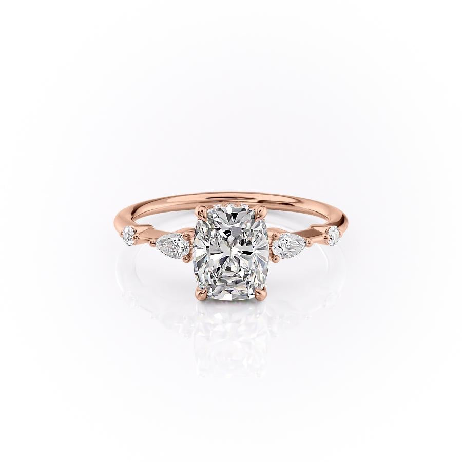 Elongated Cushion Cut Lab Diamond Shoulder Set Ring With Hidden Halo