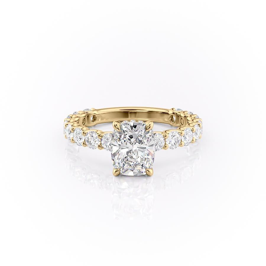 Elongated Cushion Cut Lab Diamond Stone Set Shoulders With Hidden Halo