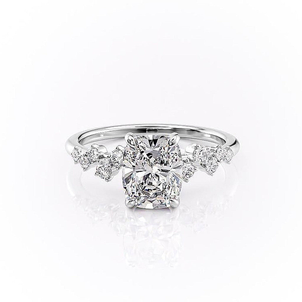 Elongated Cushion Cut Lab Diamond With Hidden Halo And Side Stones