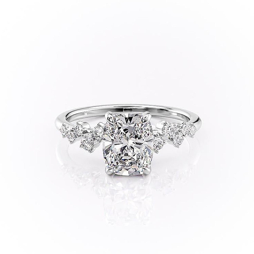Elongated Cushion Cut Lab Diamond With Hidden Halo And Side Stones