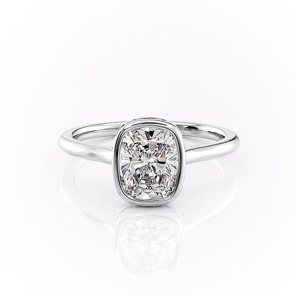 Elongated Cushion Cut Rubover Lab Diamond With Hidden Halo
