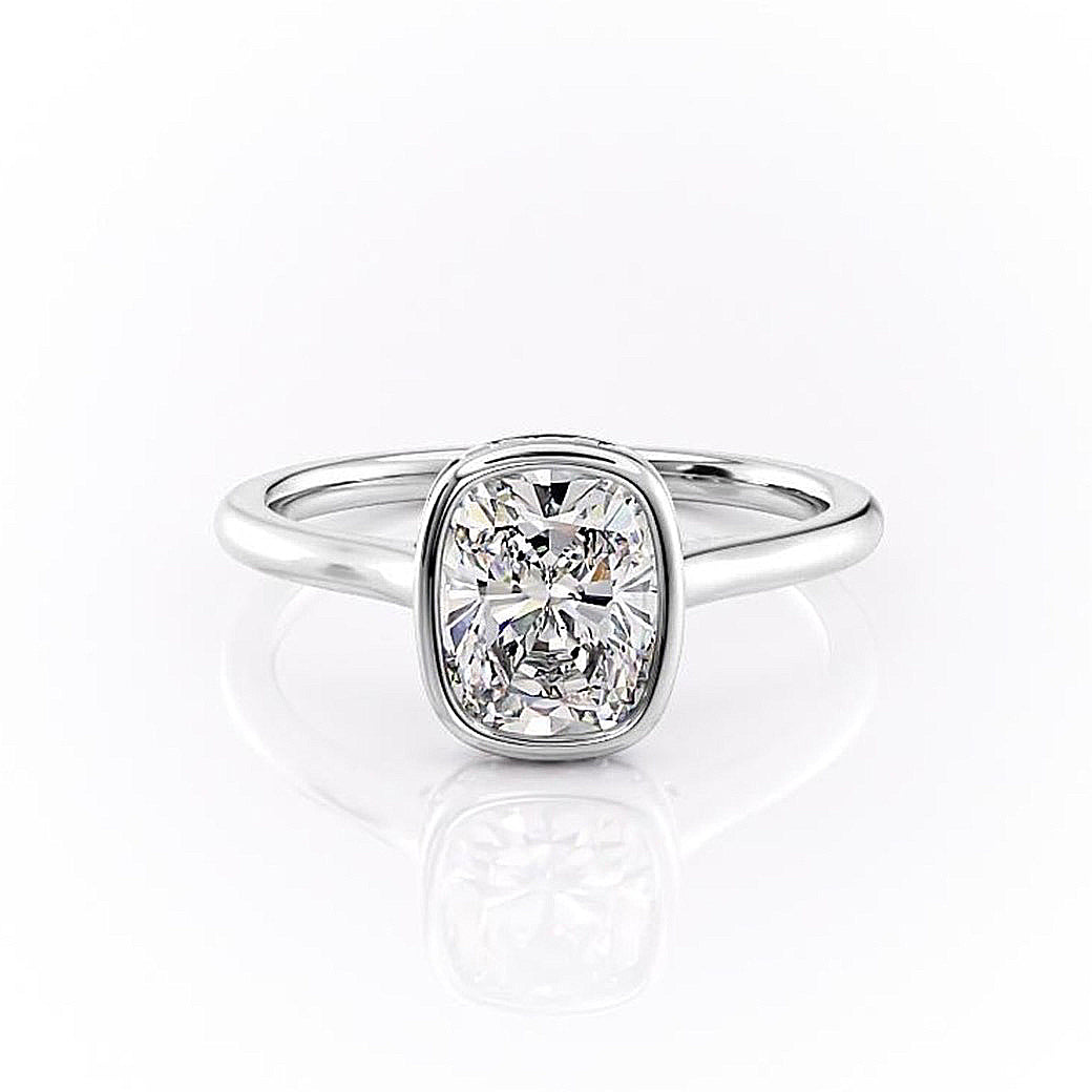 Elongated Cushion Cut Rubover Lab Diamond With Hidden Halo