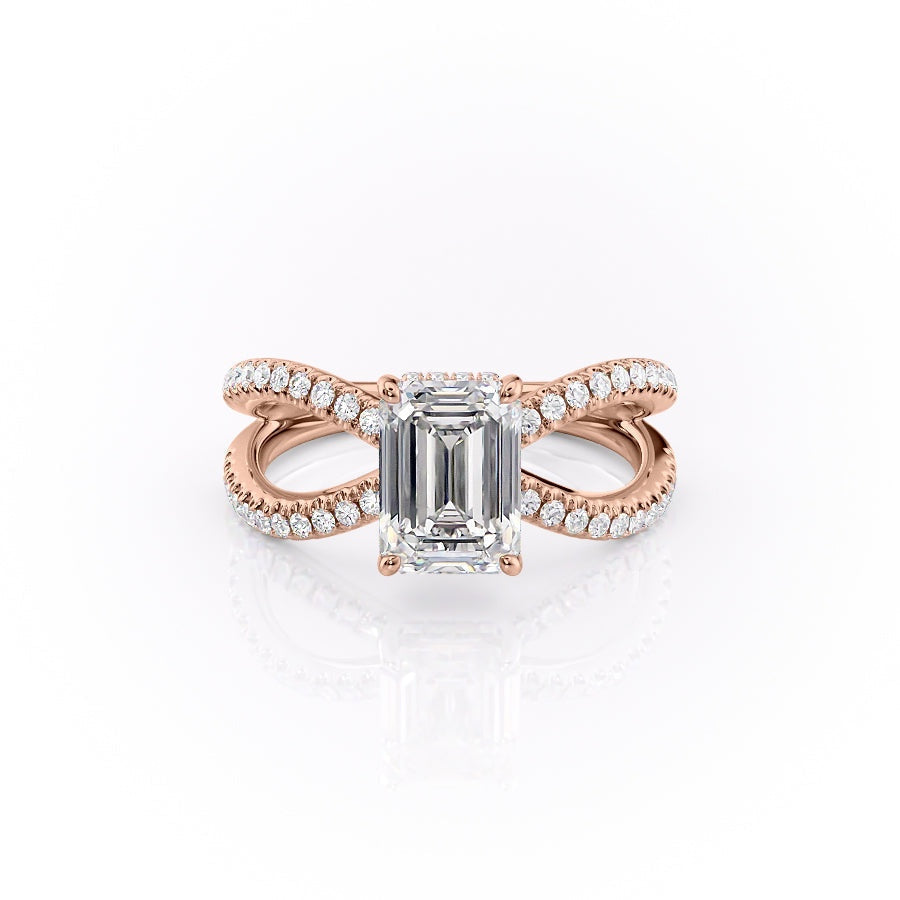 Emerald Cut Lab Diamond Criss-Cross Design