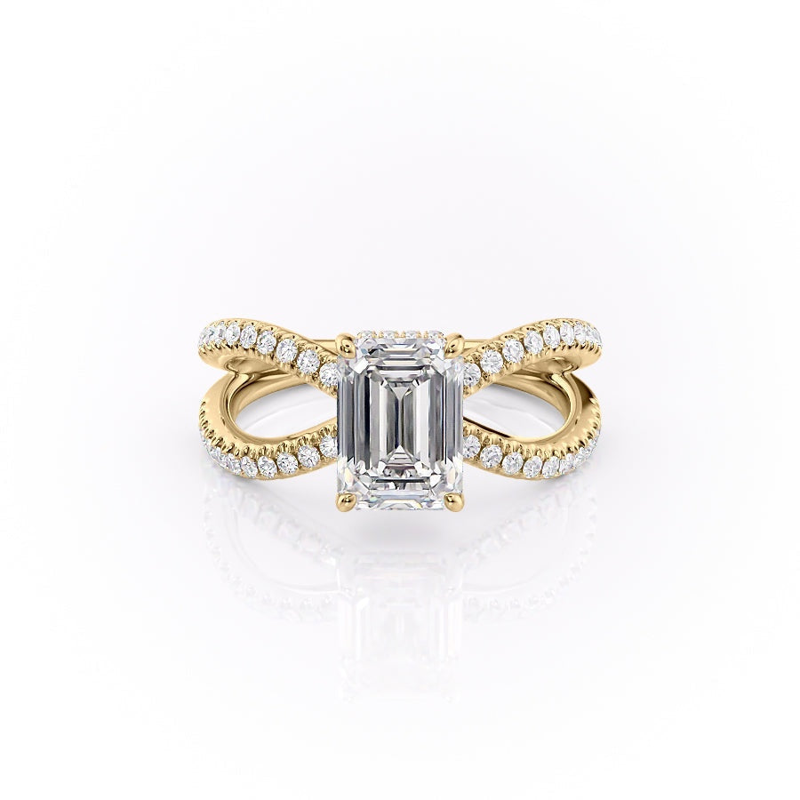 Emerald Cut Lab Diamond Criss-Cross Design