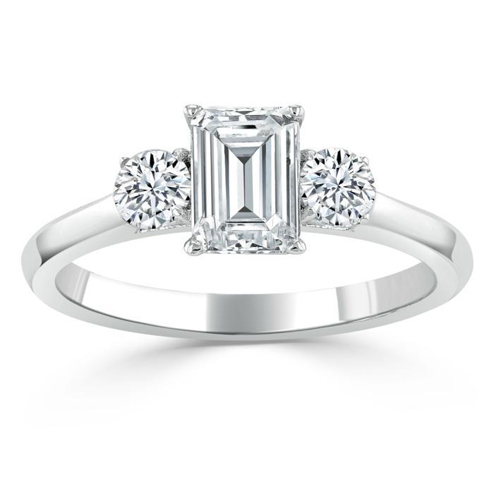 Emerald Cut Lab Diamond Engagement Ring, Classic 3 Stone