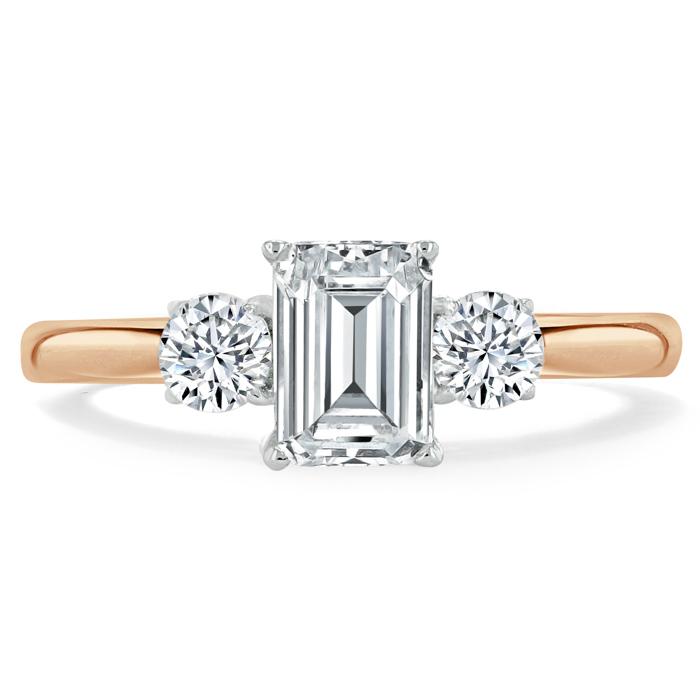 Emerald Cut Lab Diamond Engagement Ring, Classic 3 Stone