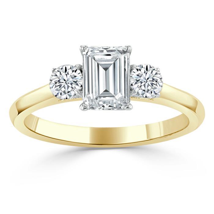 Emerald Cut Lab Diamond Engagement Ring, Classic 3 Stone