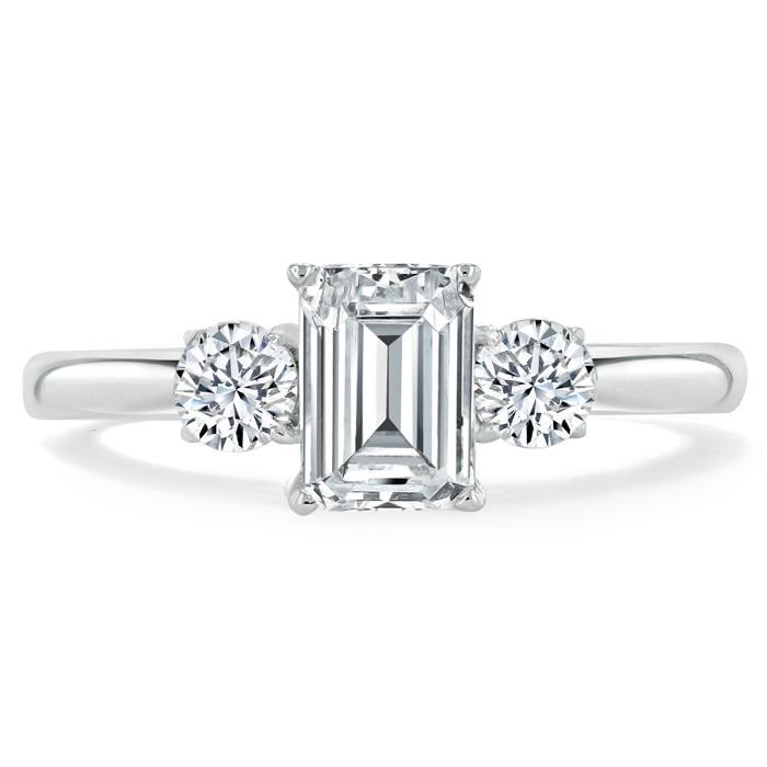 Emerald Cut Lab Diamond Engagement Ring, Classic 3 Stone