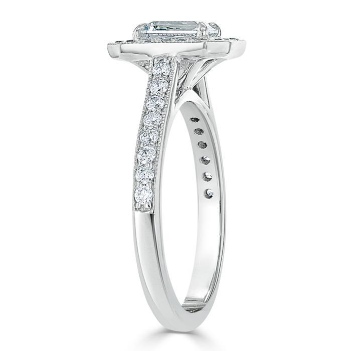 Emerald Cut Lab Diamond Engagement Ring, Classic Halo
