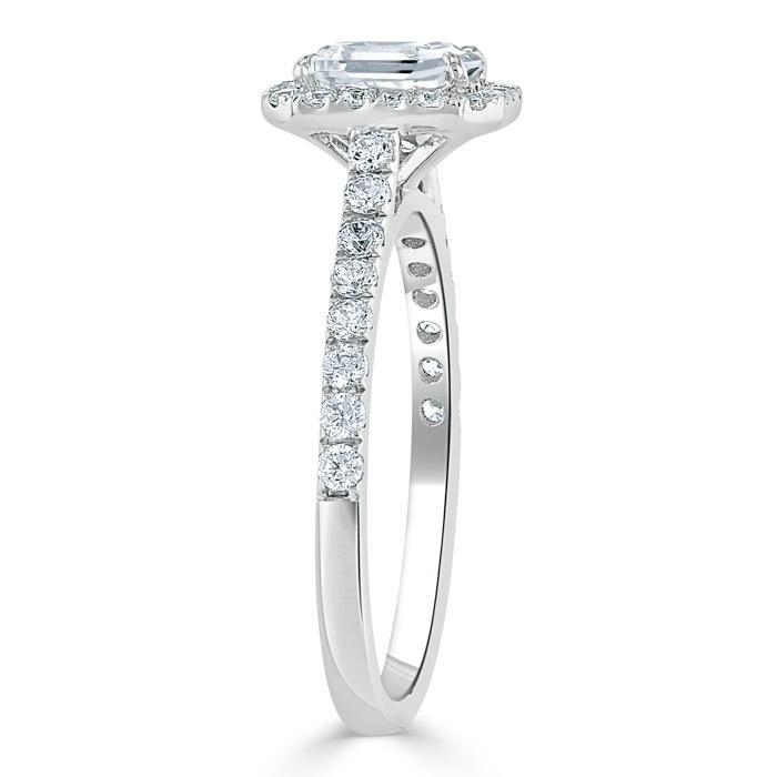 Emerald Cut Lab Diamond Engagement Ring, Classic Halo