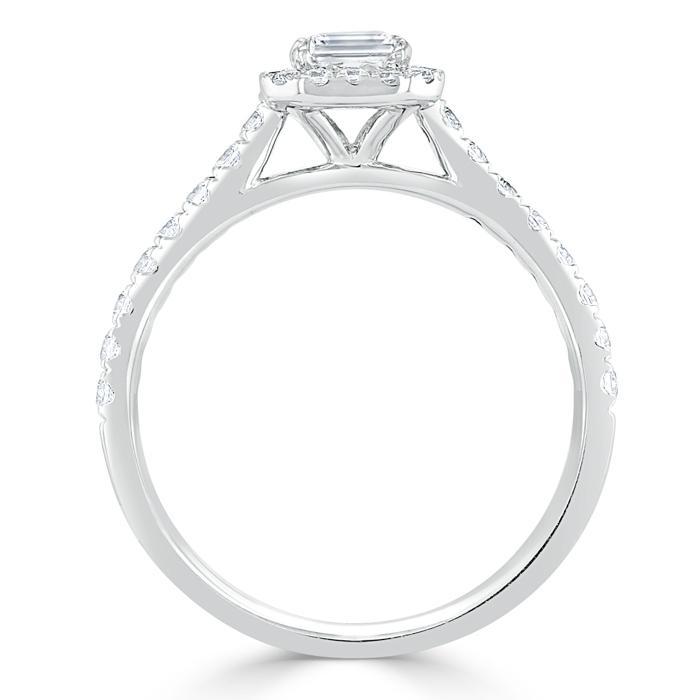 Emerald Cut Lab Diamond Engagement Ring, Classic Halo