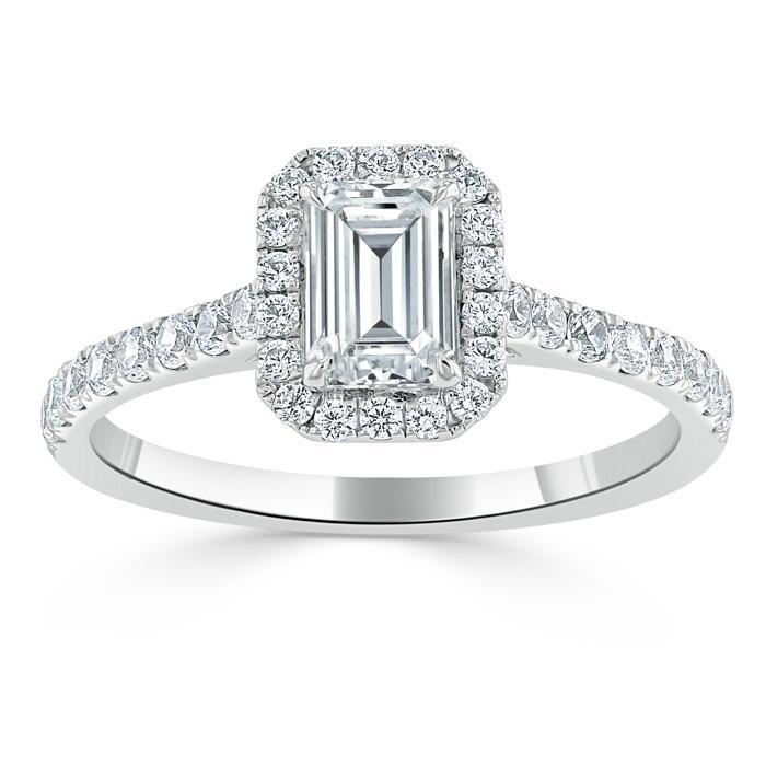 Emerald Cut Lab Diamond Engagement Ring, Classic Halo