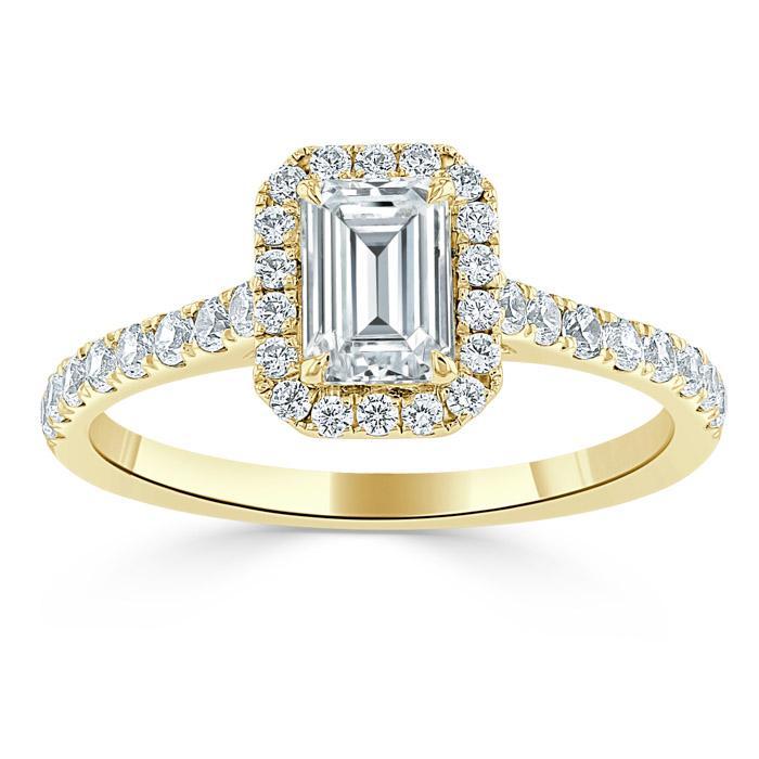Emerald Cut Lab Diamond Engagement Ring, Classic Halo