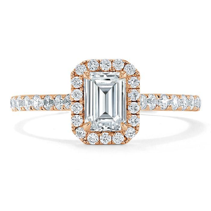 Emerald Cut Lab Diamond Engagement Ring, Classic Halo