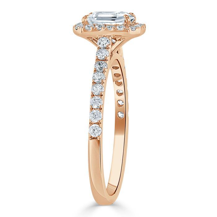 Emerald Cut Lab Diamond Engagement Ring, Classic Halo