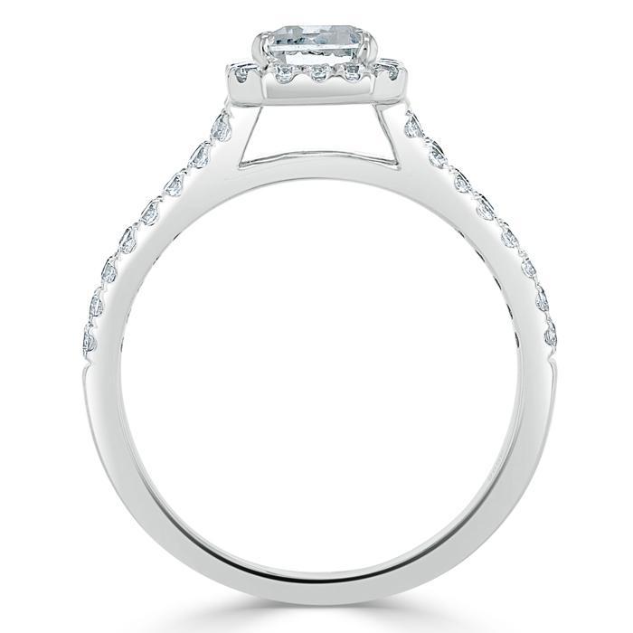 Emerald Cut Lab Diamond Engagement Ring, Classic Halo with Split Shank