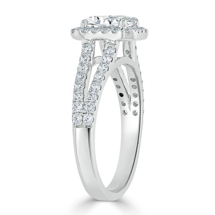 Emerald Cut Lab Diamond Engagement Ring, Classic Halo with Split Shank