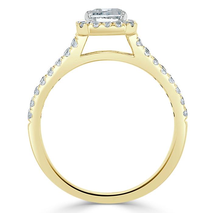 Emerald Cut Lab Diamond Engagement Ring, Classic Halo with Split Shank