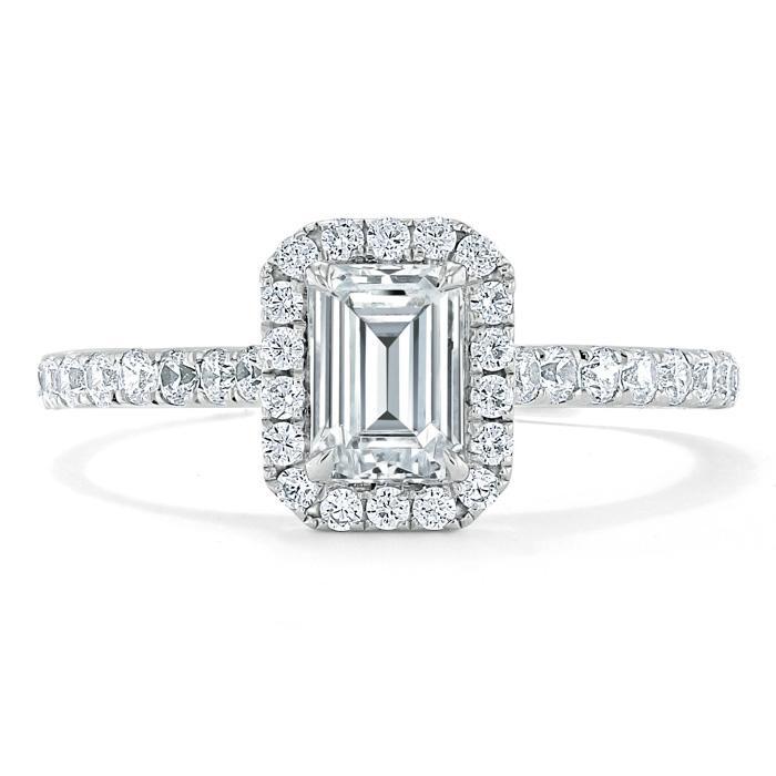 Emerald Cut Lab Diamond Engagement Ring, Classic Halo