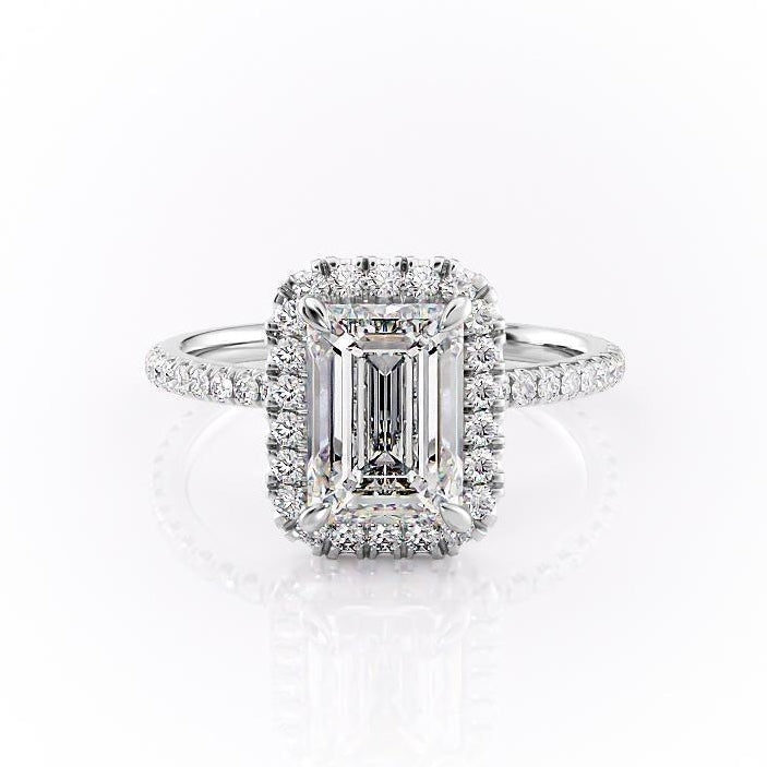 Emerald Cut Lab Diamond Engagement Ring, Classic Halo