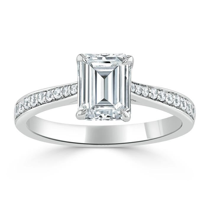 Emerald Cut Lab Diamond Engagement Ring, Classic Style