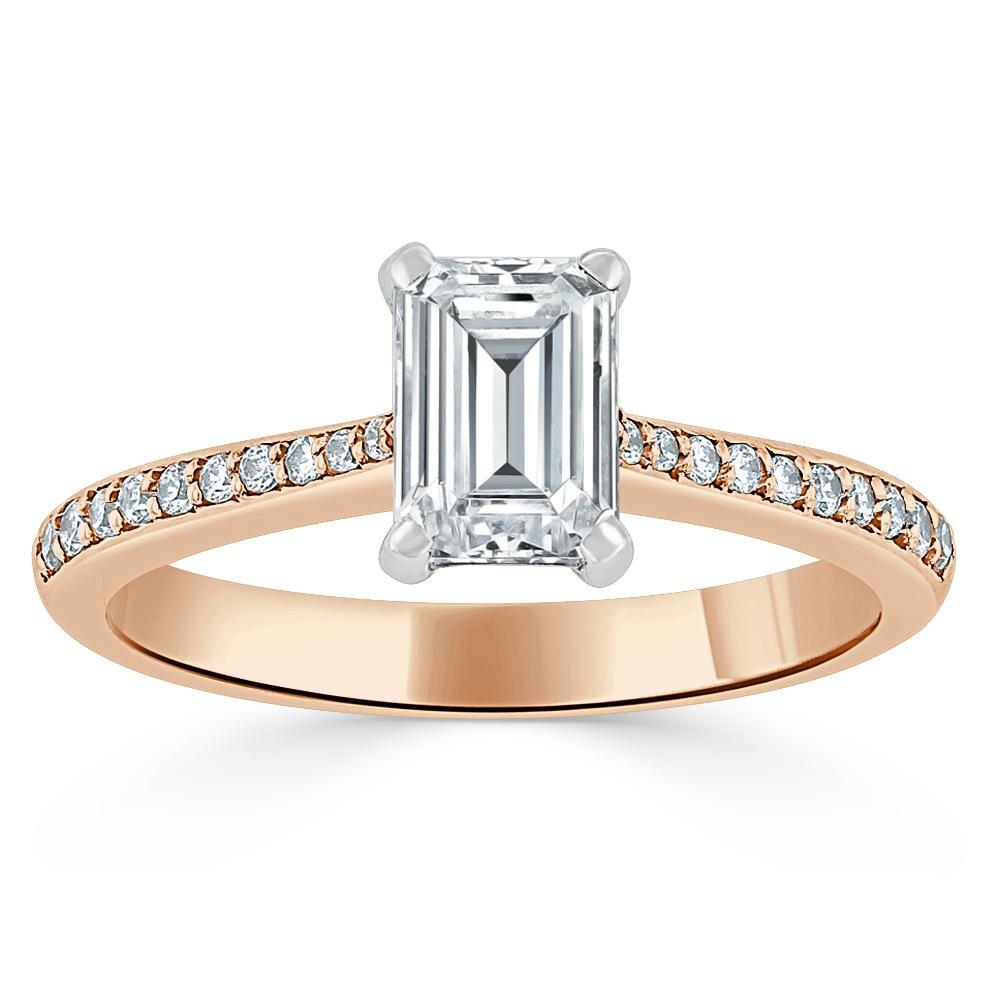Emerald Cut Lab Diamond Engagement Ring, Classic Style