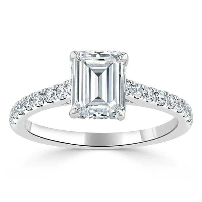 Emerald Cut Lab Diamond Engagement Ring, Classic Style