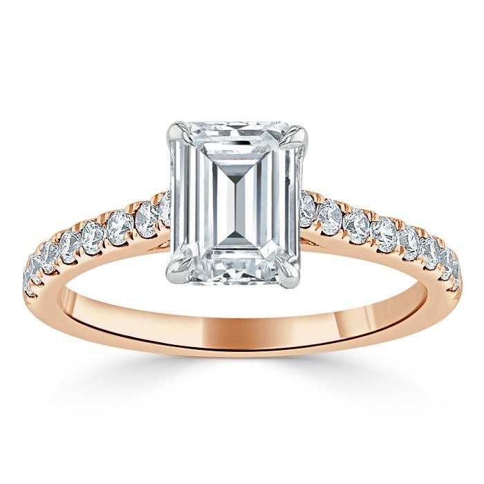 Emerald Cut Lab Diamond Engagement Ring, Classic Style
